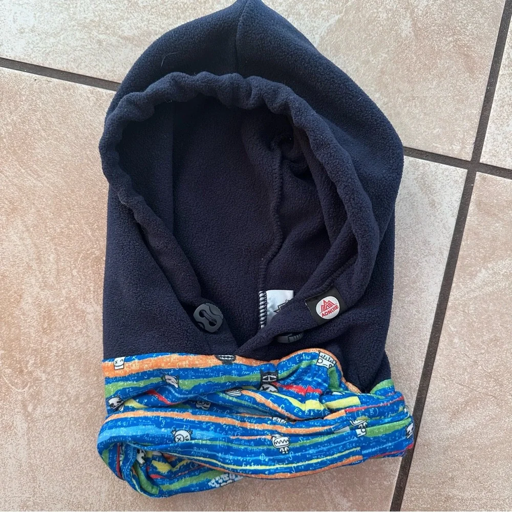 Cozy Kids Fleece Hood with Blue and Multicolor Trim